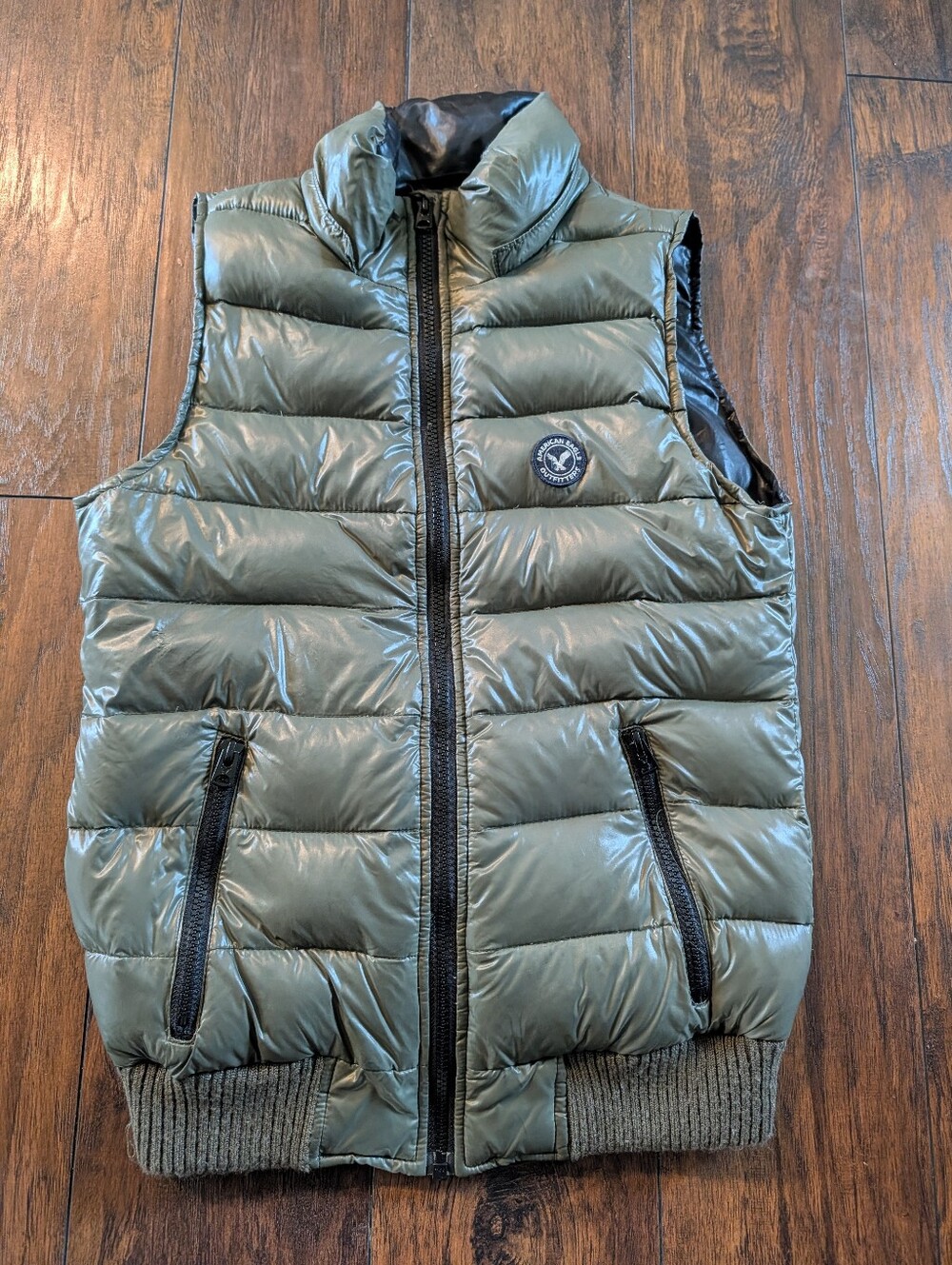 💚 Vintage American Eagle Outfitters Zip Front Down Filled Puffer Vest, Dark 💚
